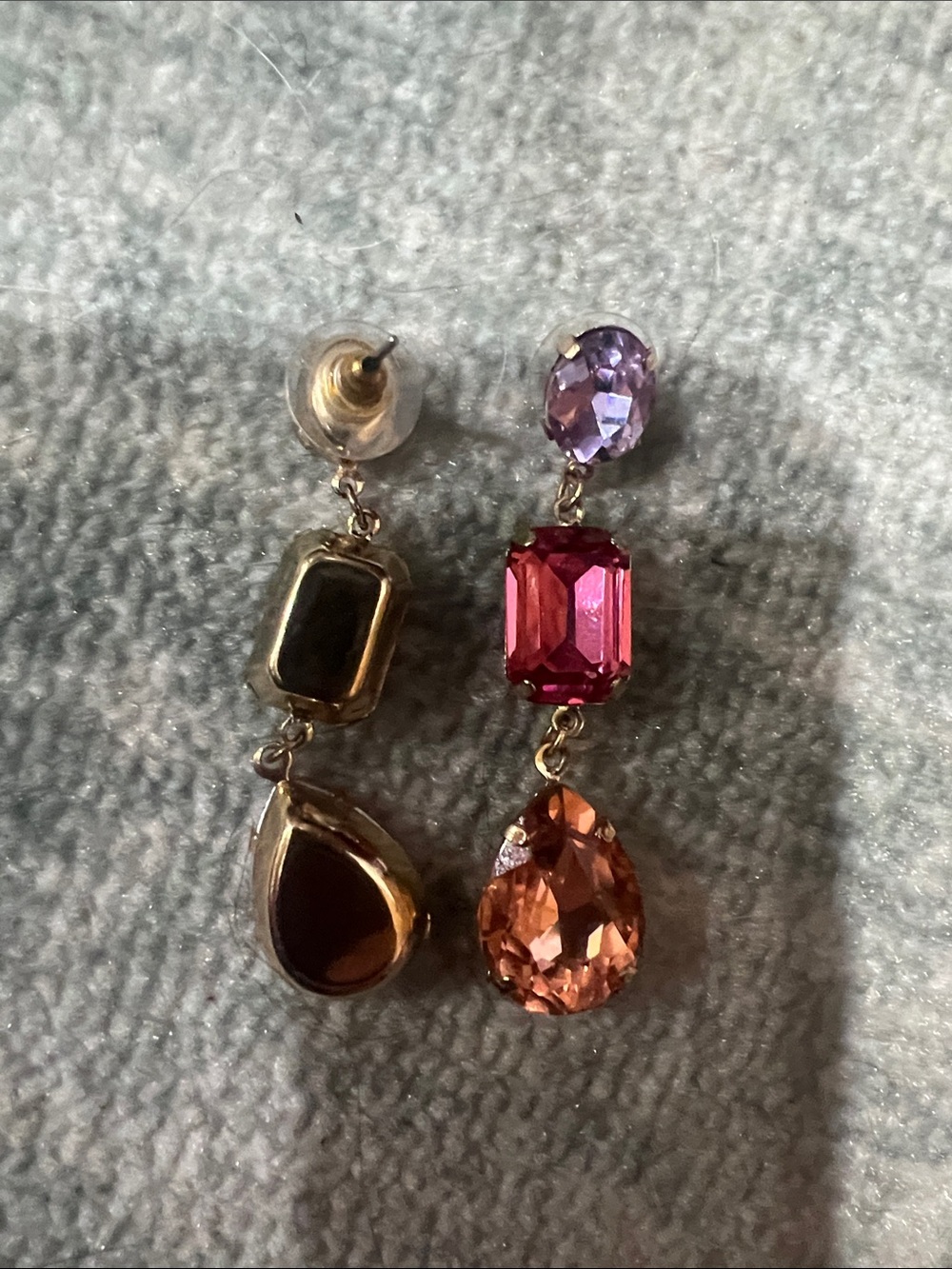 Statement Dangle Earrings with Purple, Pink and Peach Gemstones - Picture 4 of 4